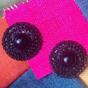 Black Sequined Glass Beaded Clip On Earrings